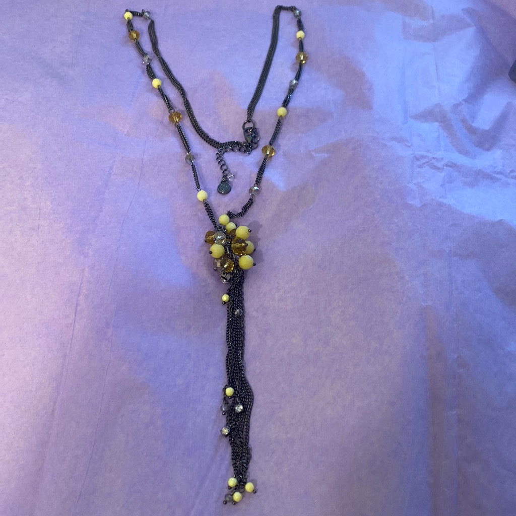 Signed Double Chain Beaded Tassel Necklace